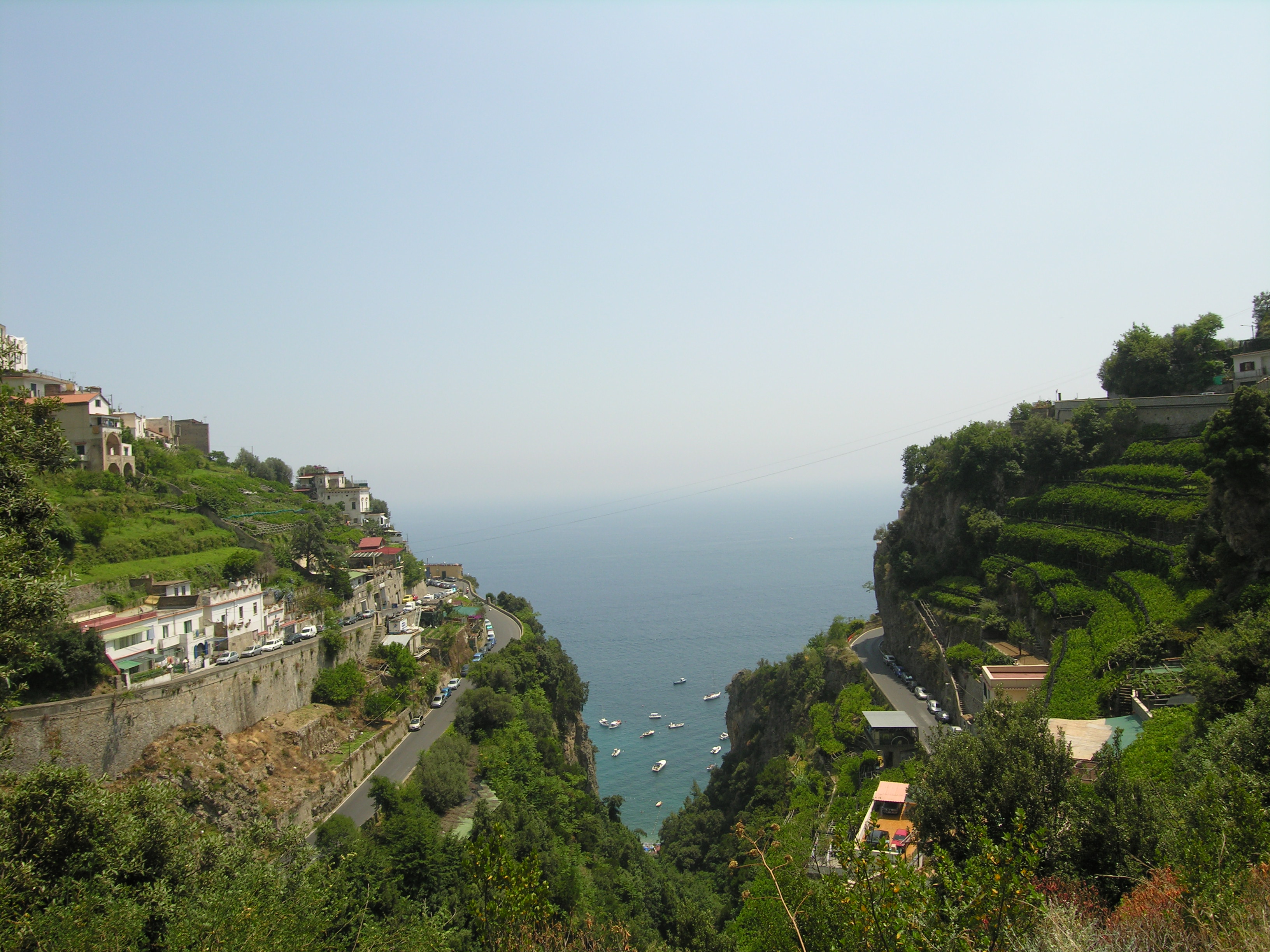 Winding coastal road SS163 Amalfitana with dramatic cliff views along the Amalfi Coast