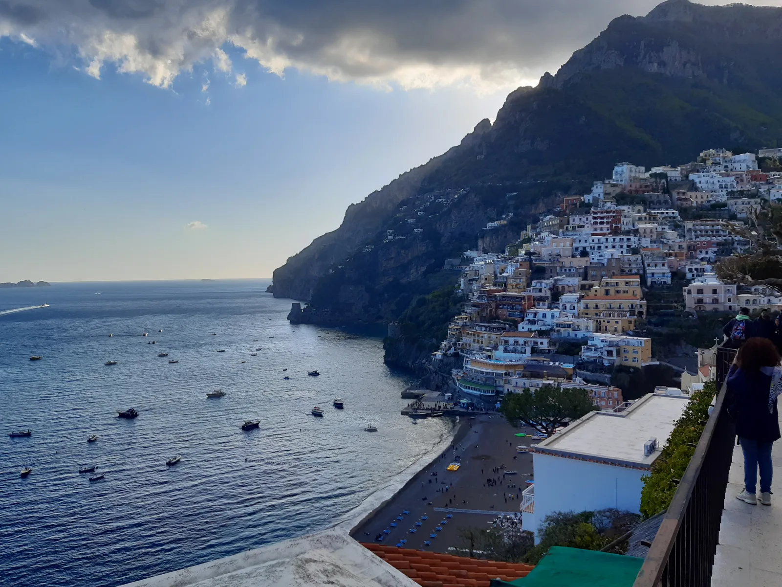 View along the Amalfi Coast near Positano with cliffs and sea in afternoon light