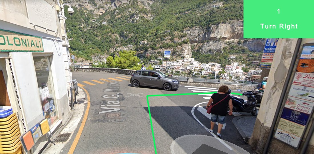 Street corner intersection marking Point 1 on the route