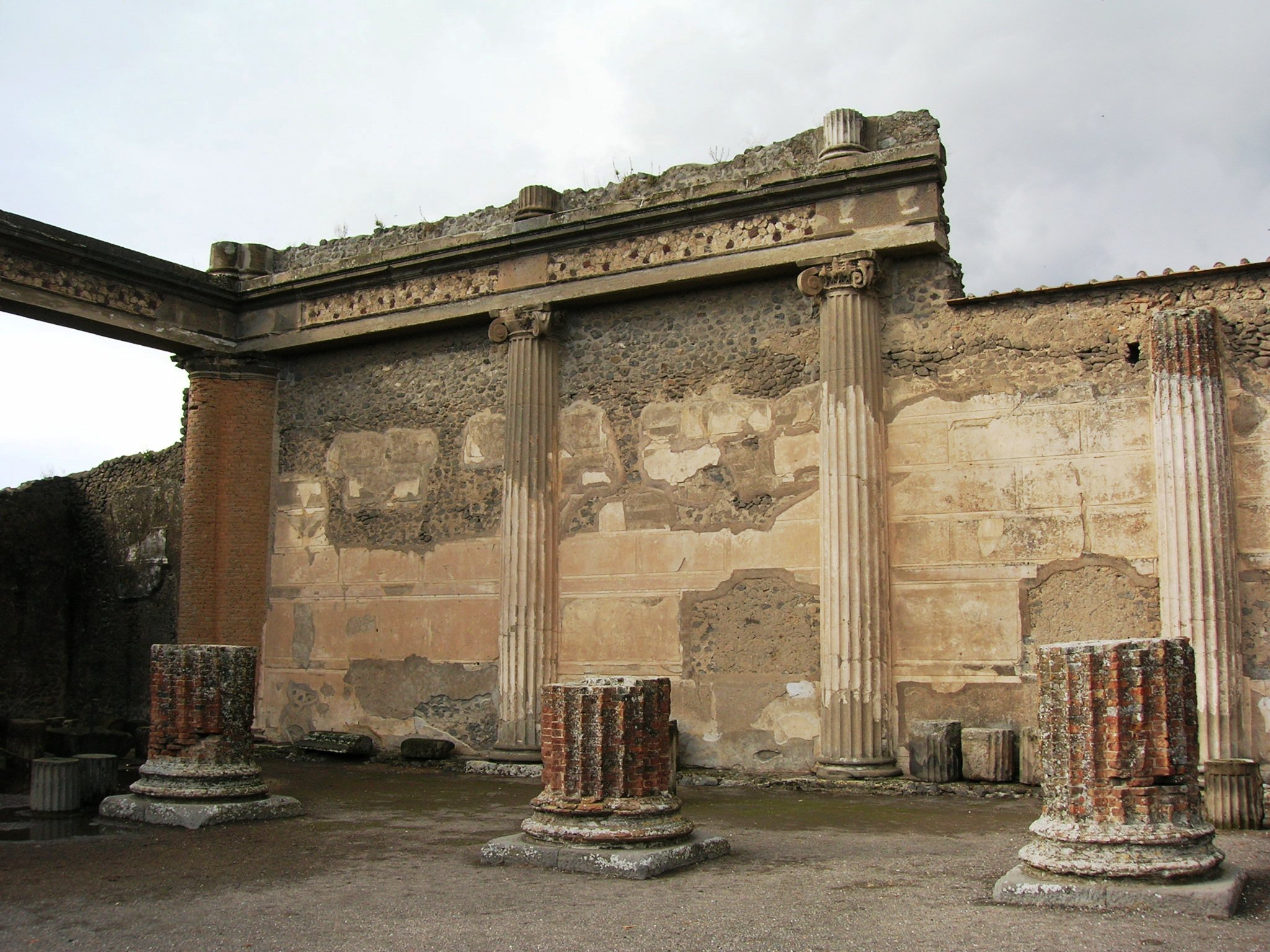Interior of ancient basilica at Pompeii with columns