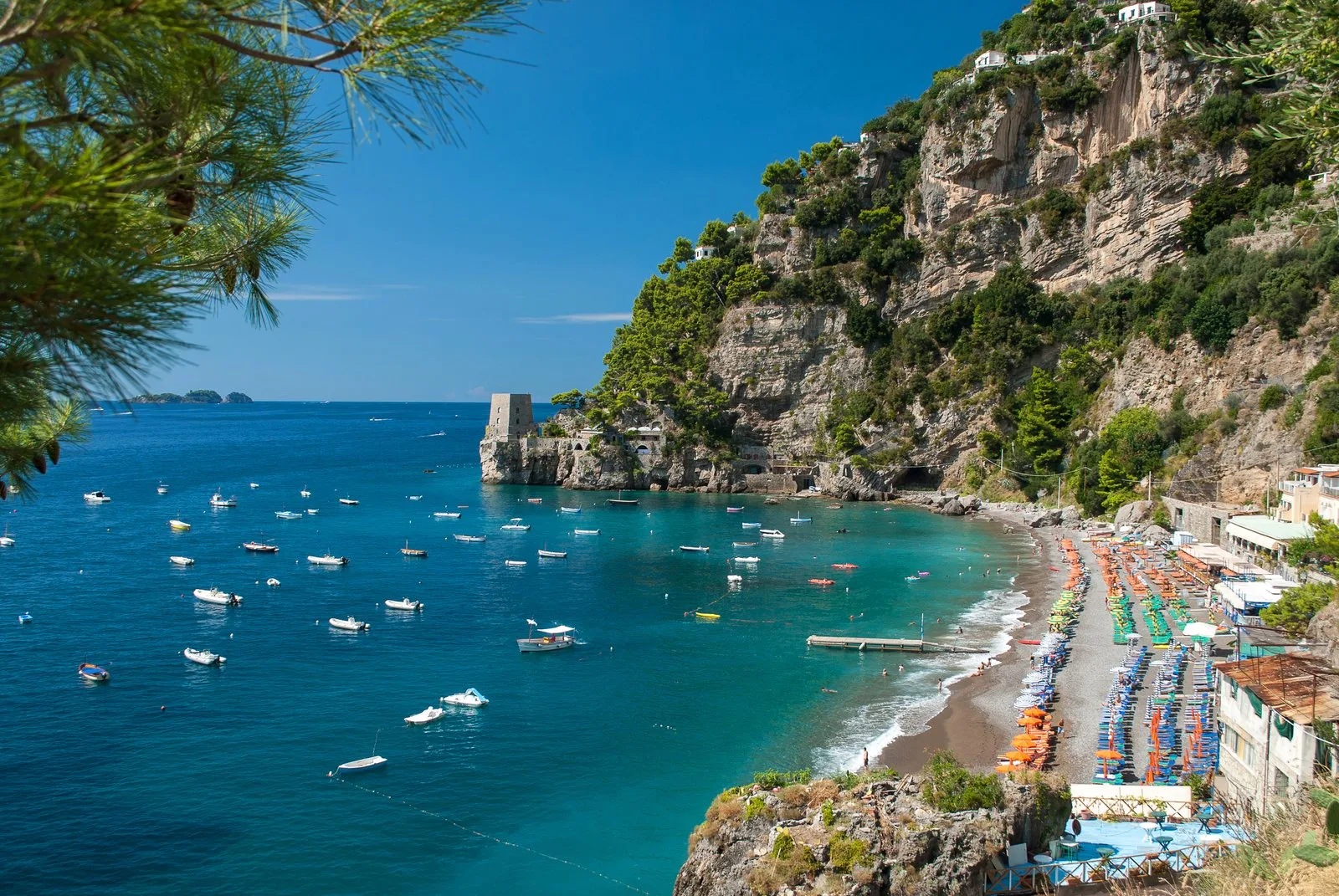 Fornillo Beach, Positano — a quiet cove with clear turquoise water and cliffs