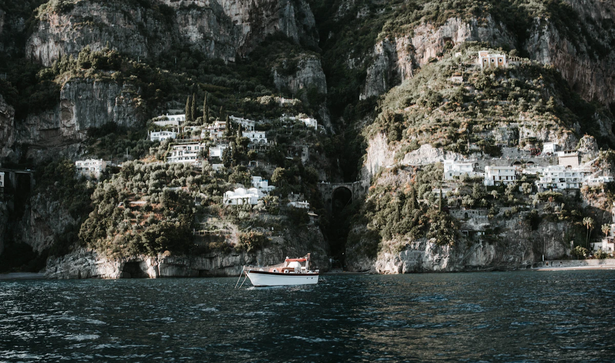 Ferry crossing the Amalfi Coast between Positano and Amalfi