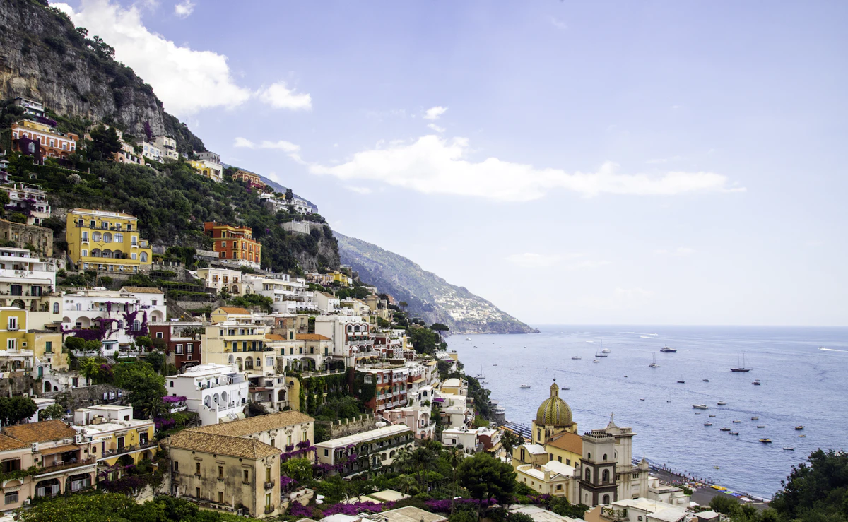Early morning light over Positano with empty streets